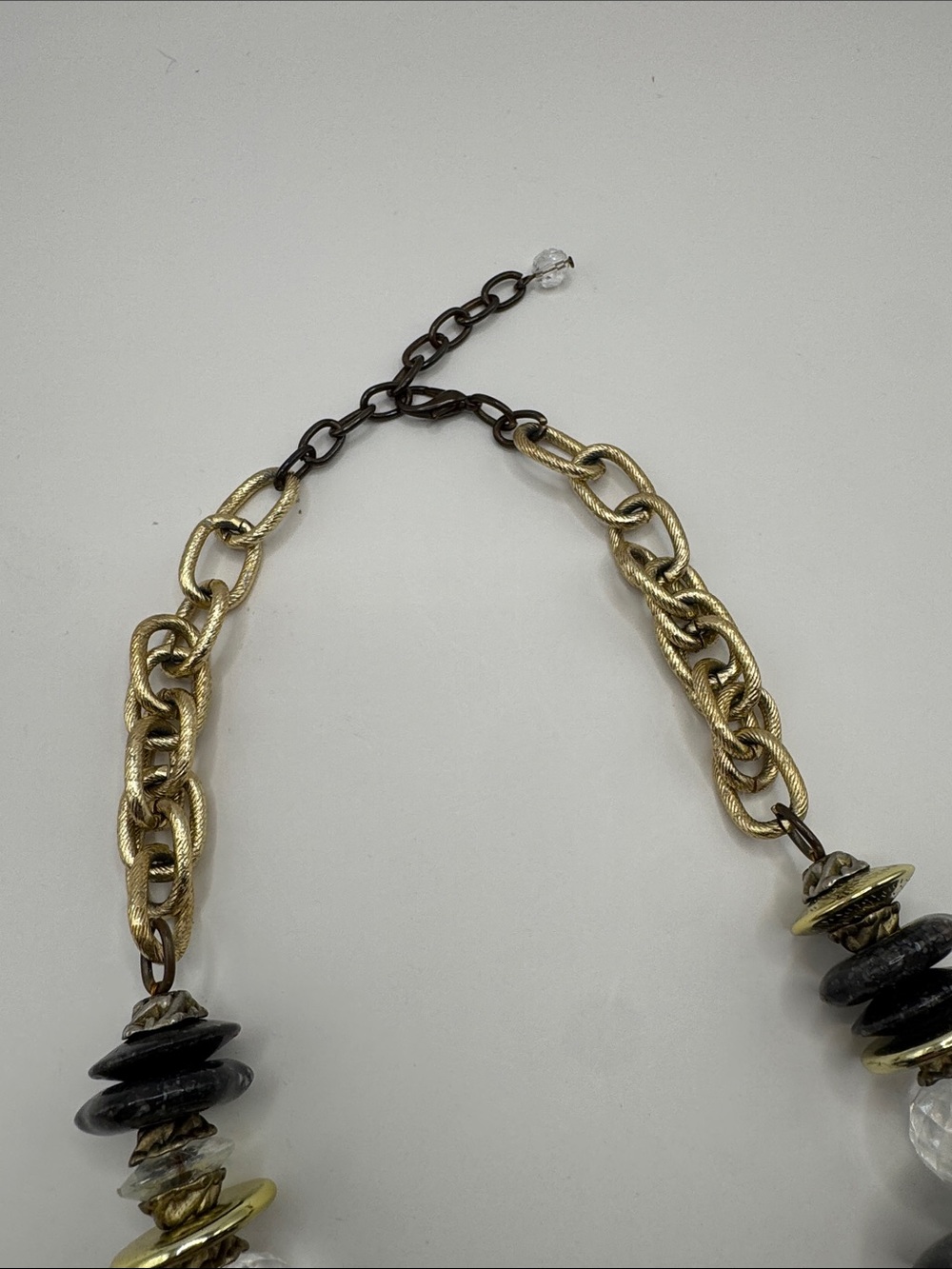 Statement Black Bead Necklace with Faceted Crystal & Gold Tone Accents - Picture 3 of 4